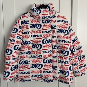 Exclusive Coca Cola Material Girl Women’s Puffer Down Jacket - Red, Blue, White